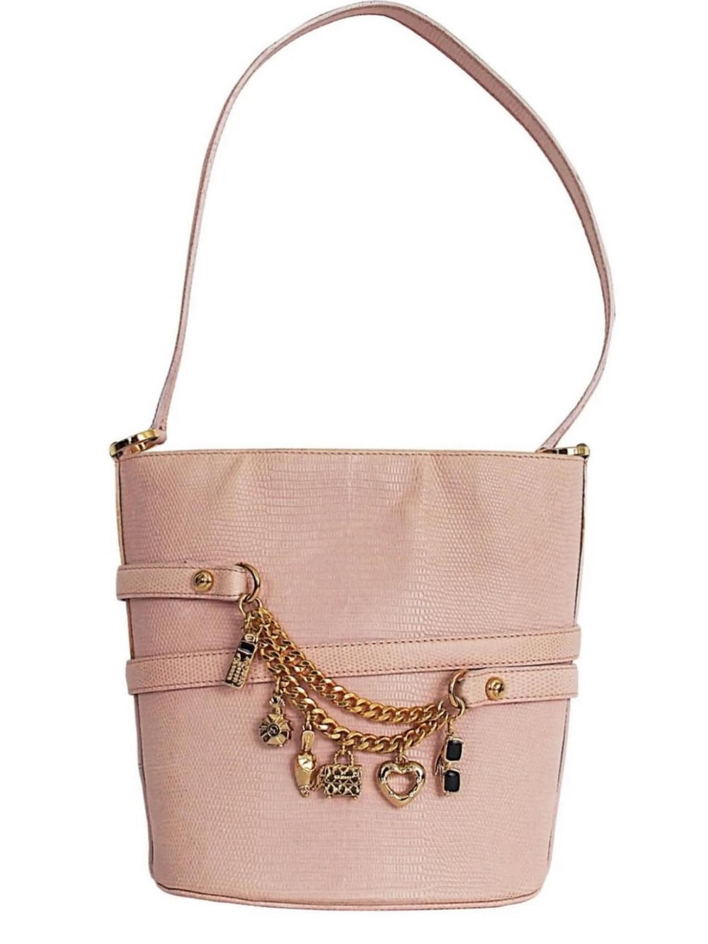 St. John Embossed Lizard Charm Bracelet Bucket Bag